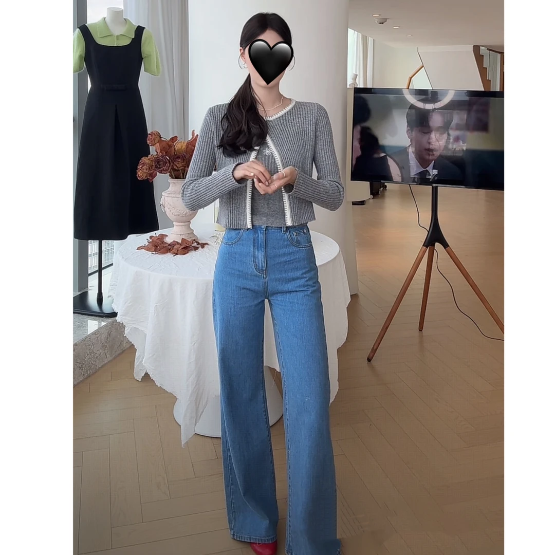 【不挑腿型 jeans】韩系竹节宽松微喇阔腿牛仔裤