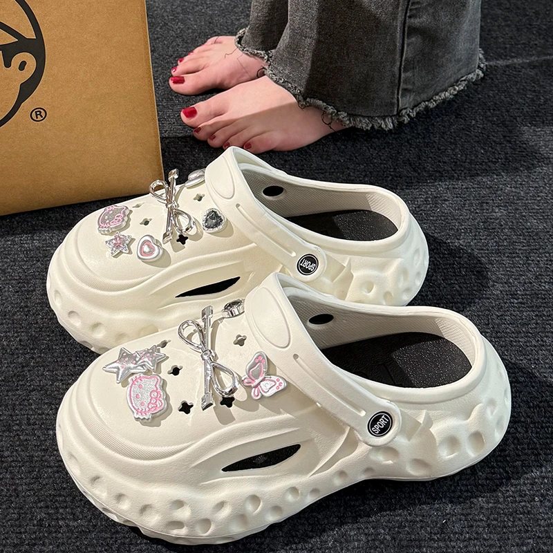 休闲洞洞鞋男女款夏季外穿EVA可DIY厚底增高防滑百塔包头凉拖鞋