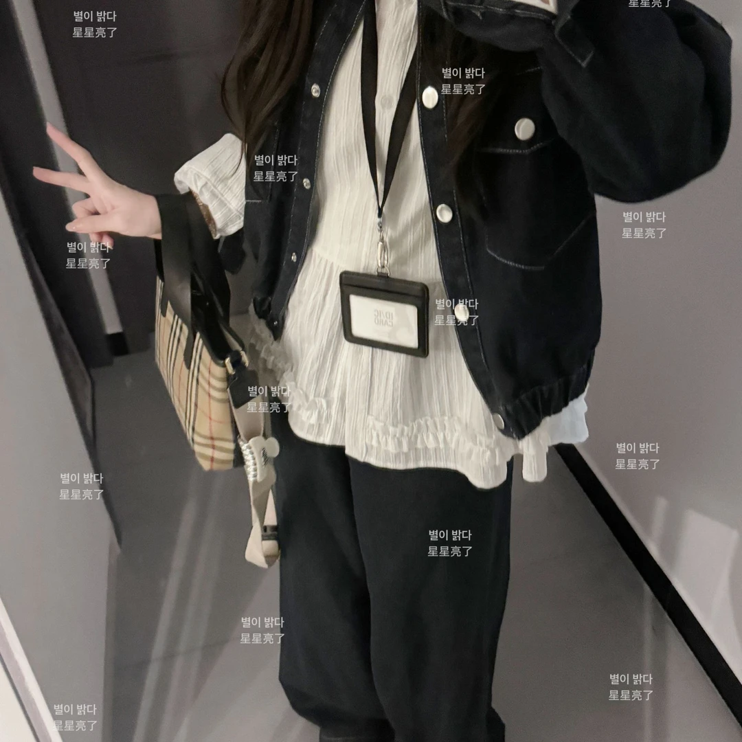 港风复古牛仔套装女2024秋季新款时髦洋气短外套阔腿裤气质两件套