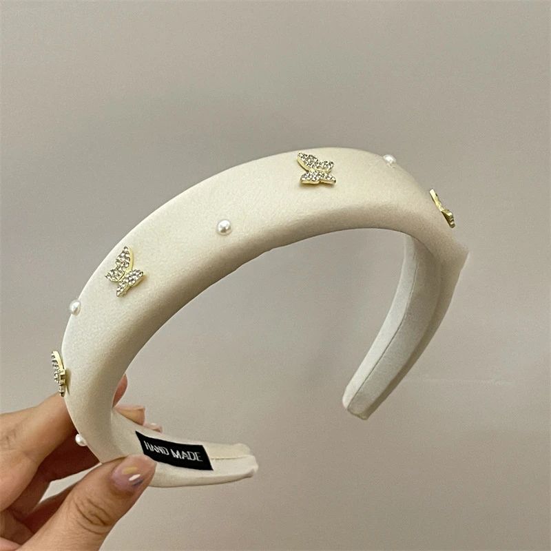 【享漫】韩版手工气质镶钻蝴蝶时尚简约黑色优雅发箍宽边