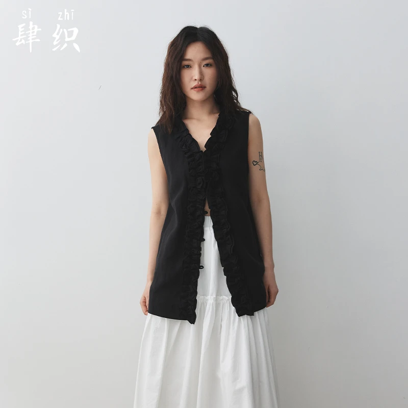 夏季无袖开衫立体花边V领法式显瘦女装休闲白色外穿薄款宽松时尚