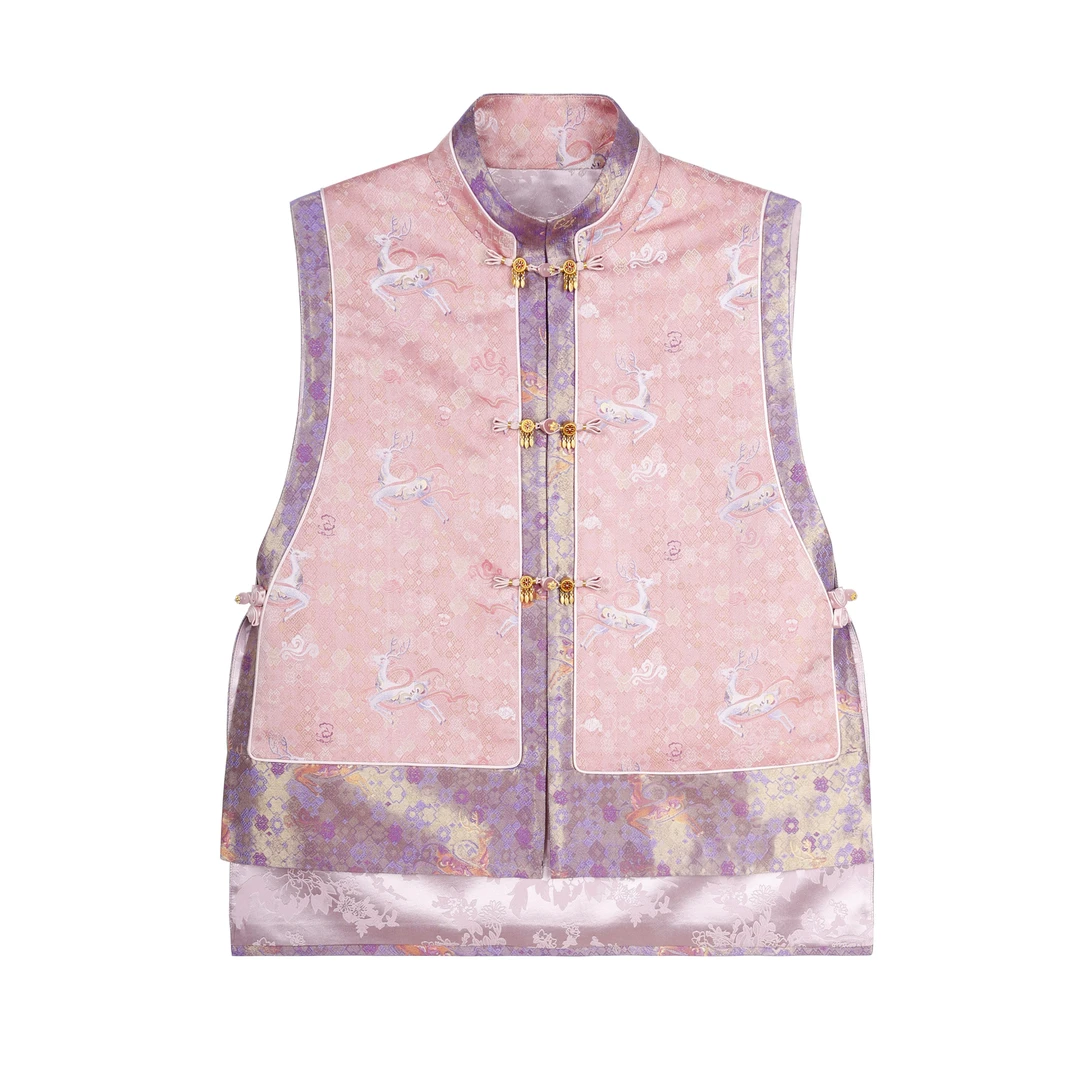 （鹿鸣）陆美英宋锦马甲 福田九色奔鹿纹新中式上衣国风马夹