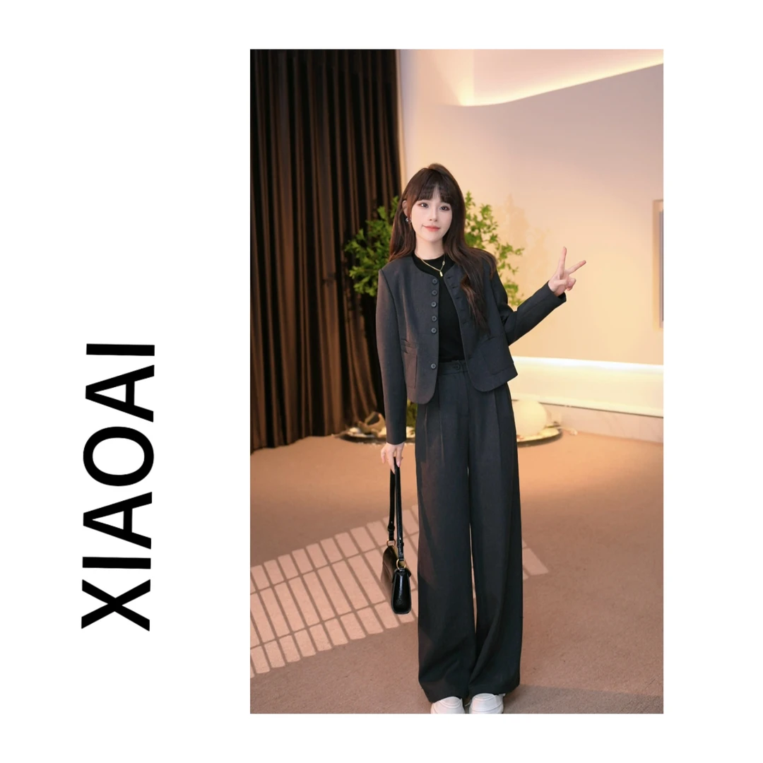 LM 25090 早春高定显瘦新中式外套+直筒裤套装女