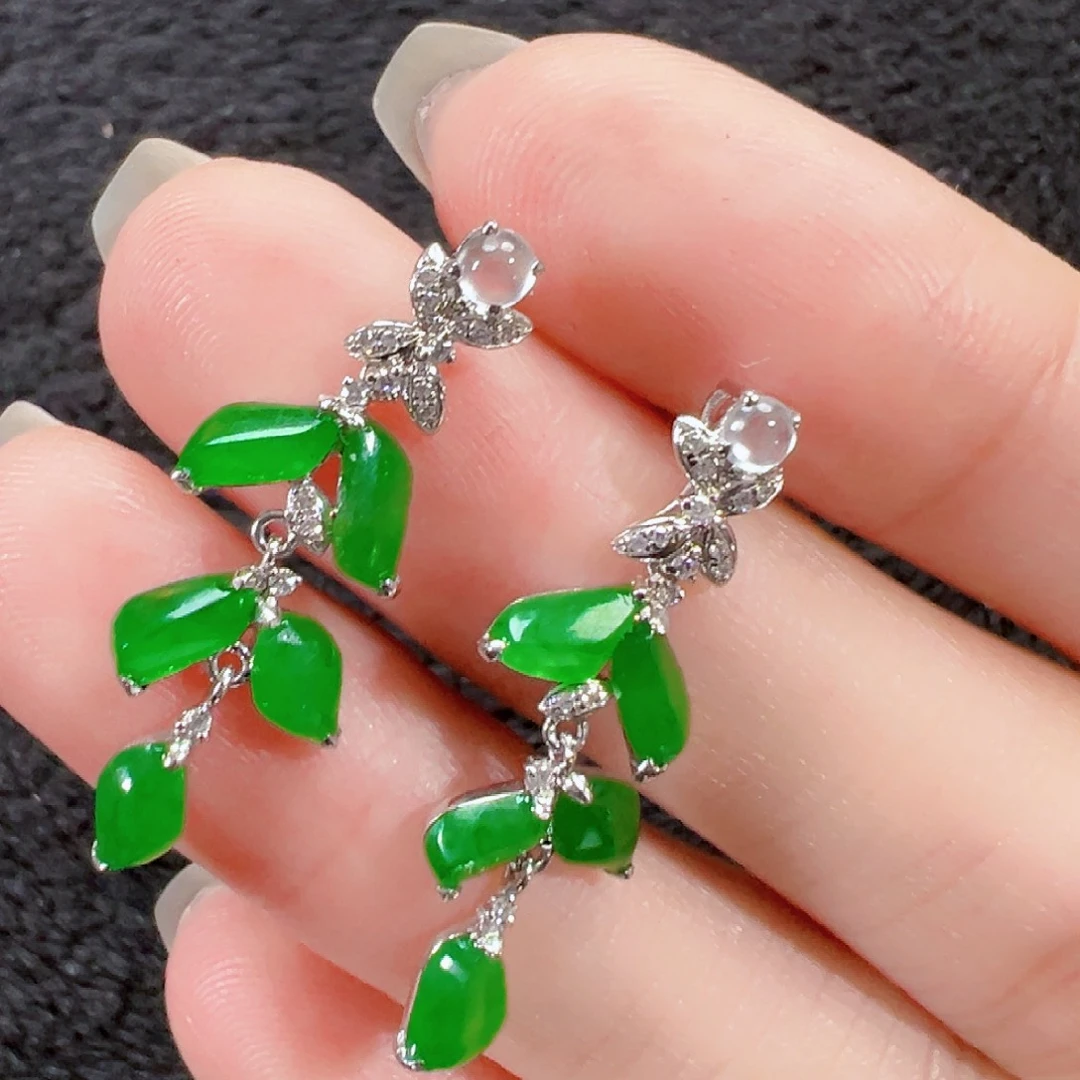 翡翠18K金镶嵌耳饰签收后24小时鉴赏期