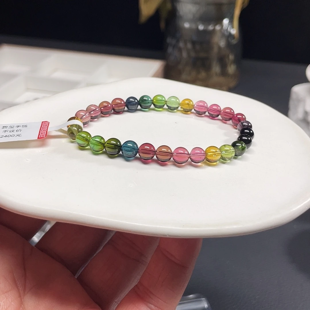 碧玺手串未镶嵌哈****哈单圈彩虹碧玺手链