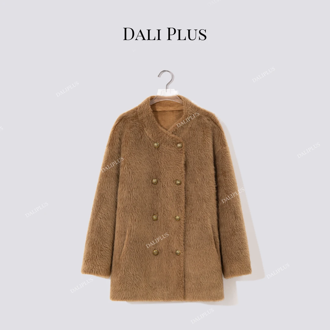 DALI PLUS“100长毛羊毛加厚外套"双排扣中长款毛毛大衣-D5CH5424