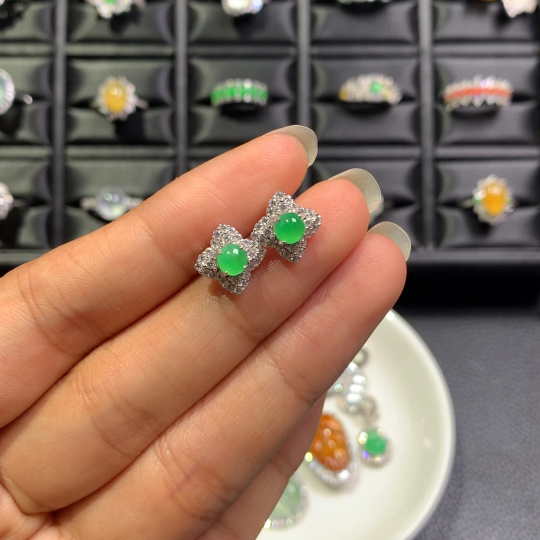 翡翠银S925镶嵌耳饰