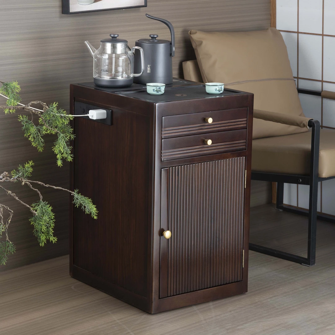 乌金木移动小茶台办公室小茶柜茶几侧边柜沙发边几边柜实木泡茶台