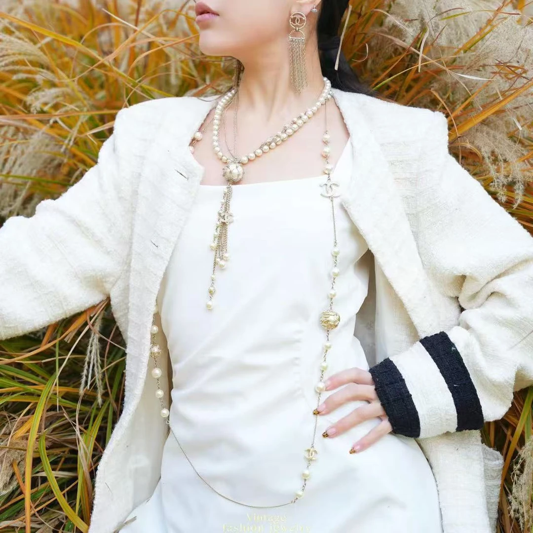 95新 Chanel/香奈儿 柚礼中古/香奈儿珍珠流苏项链XP