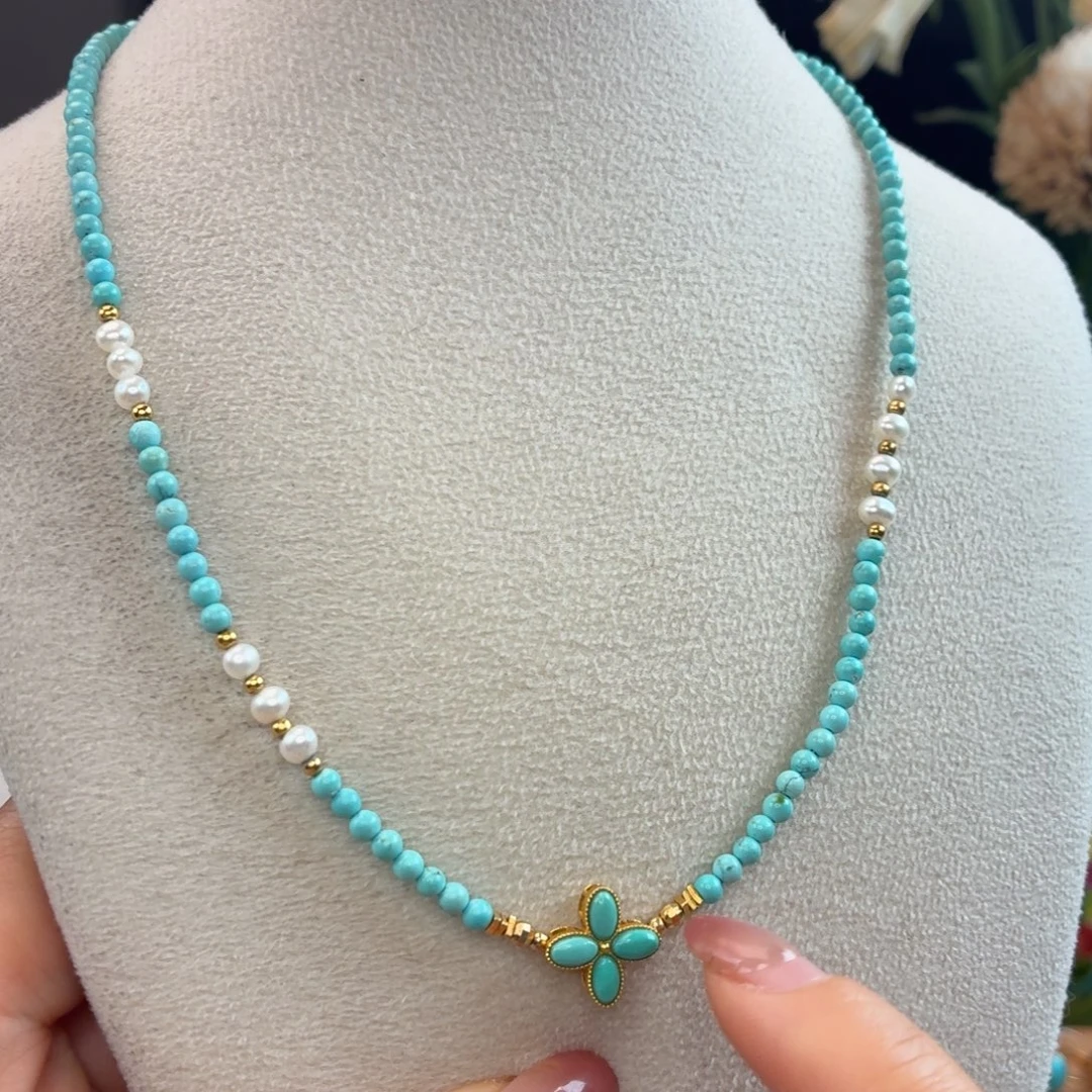 绿松石银S925镀金镶嵌颈饰