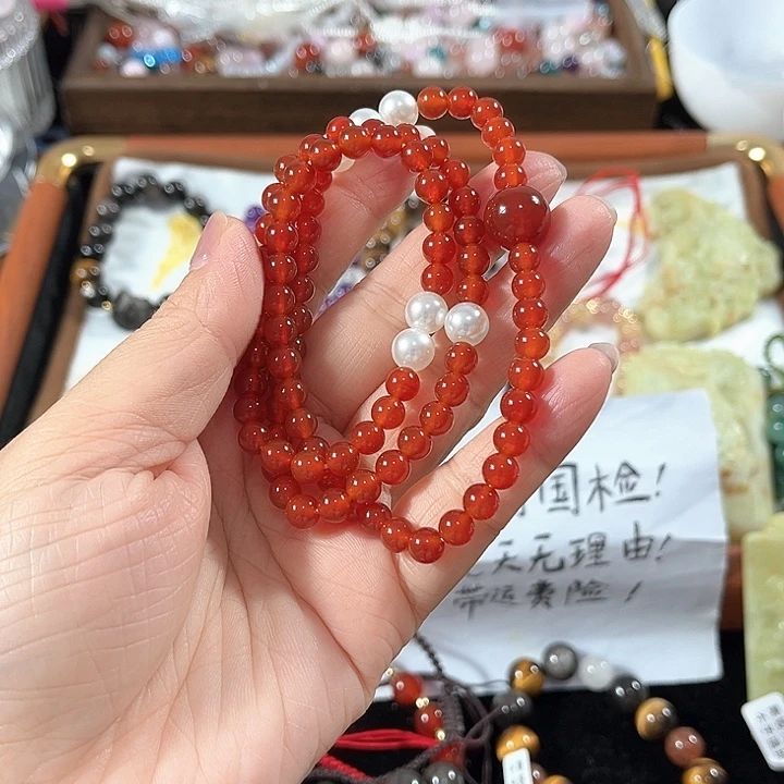 水晶合金手链红玛瑙三圈