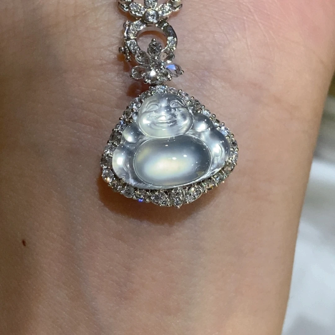 翡翠18K金镶嵌吊坠(不含链)天然缅甸A货翡翠