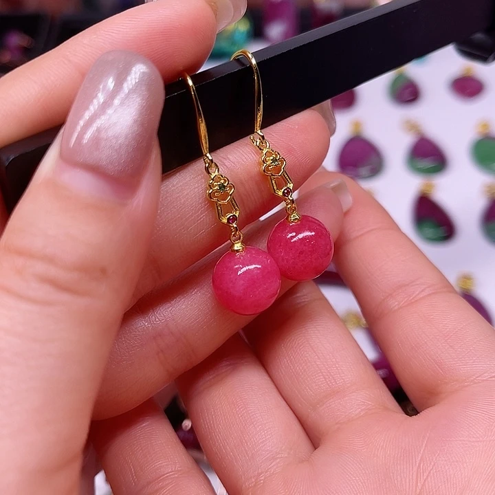 红宝石蔷薇耳坠长款银S925镶嵌