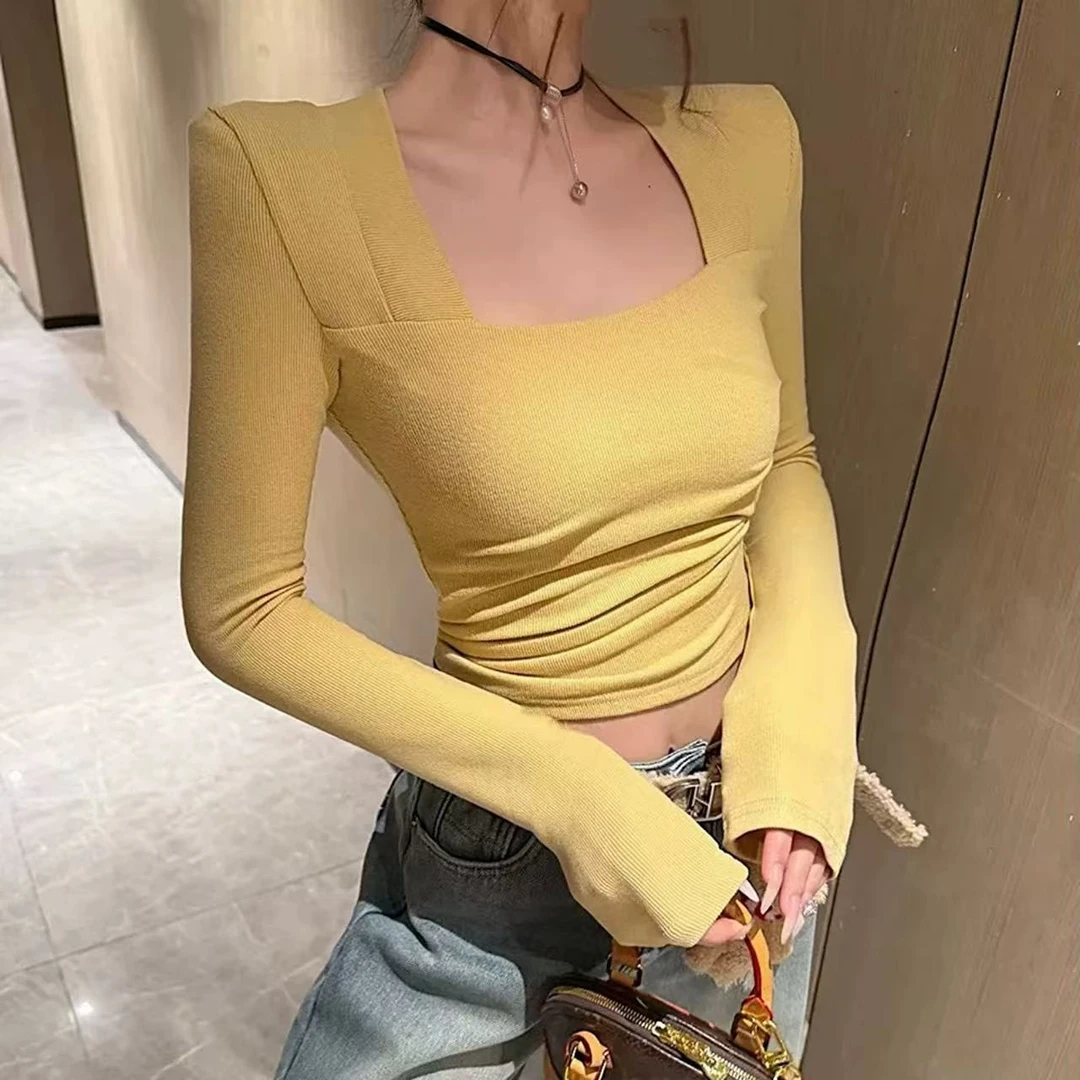 【清苍浮力】【慕斯双面绒】方领上衣时尚百搭显瘦修身长袖打底衫女