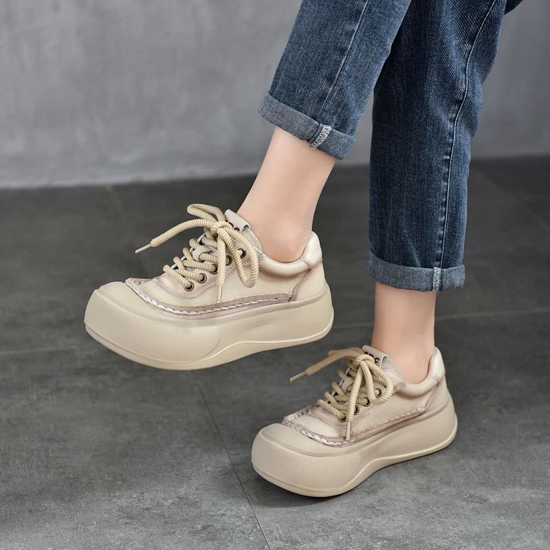 复古休闲头层牛皮包头休闲单鞋2025春季新款厚底发泡轻底真皮女鞋