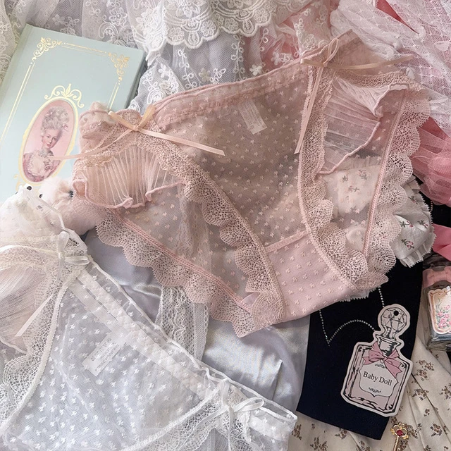 仙法式甜美少女风复古人鱼裙摆薄透明性感纯欲蕾丝内裤女生三角裤