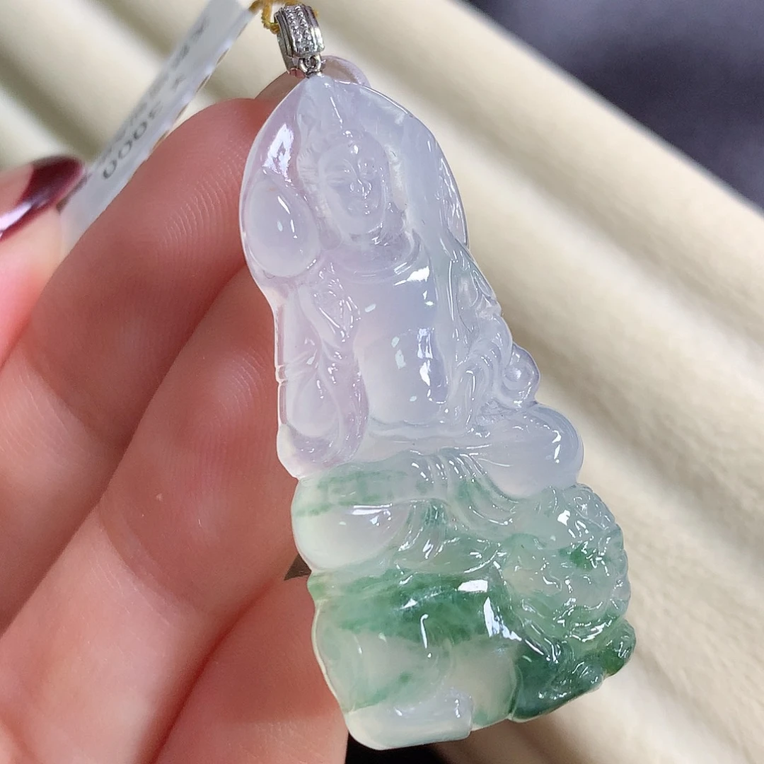 翡翠18K金镶嵌颈饰文殊