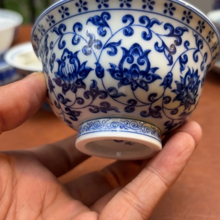 盖碗青花缠枝莲大压手景德镇发货