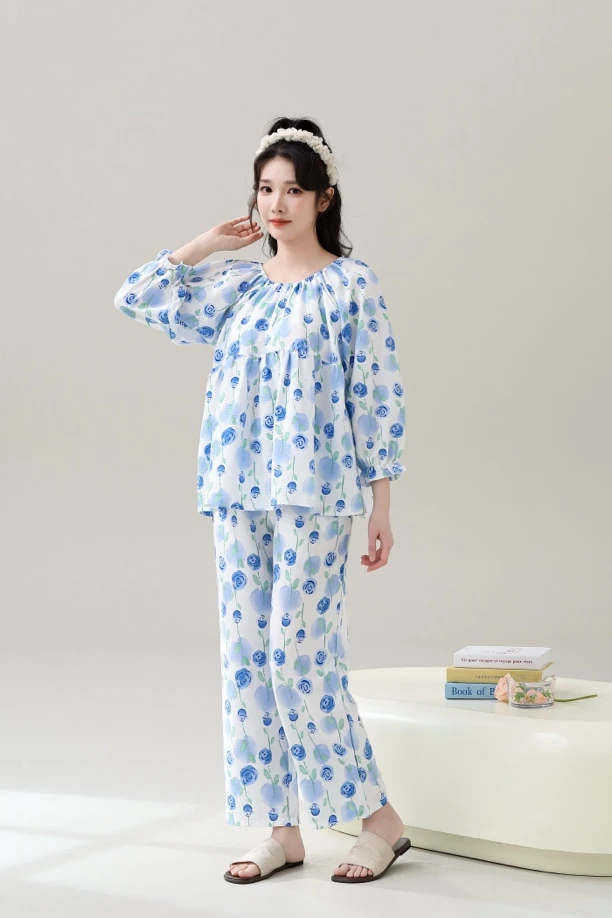 甜美风长袖睡衣套头设计舒适家居服女款春夏慵懒风套装