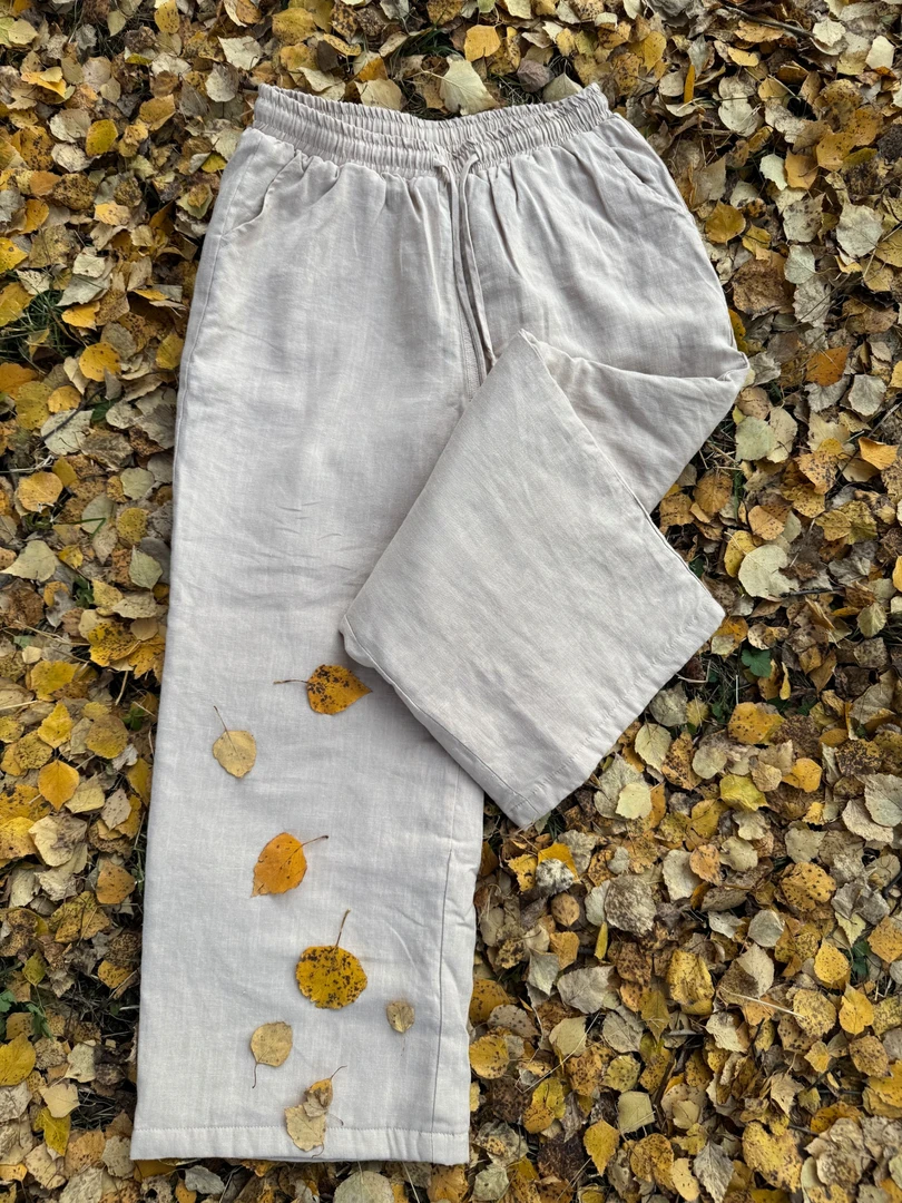 亚麻棉裤高腰带抽绳加棉加厚冬季直筒裤长裤