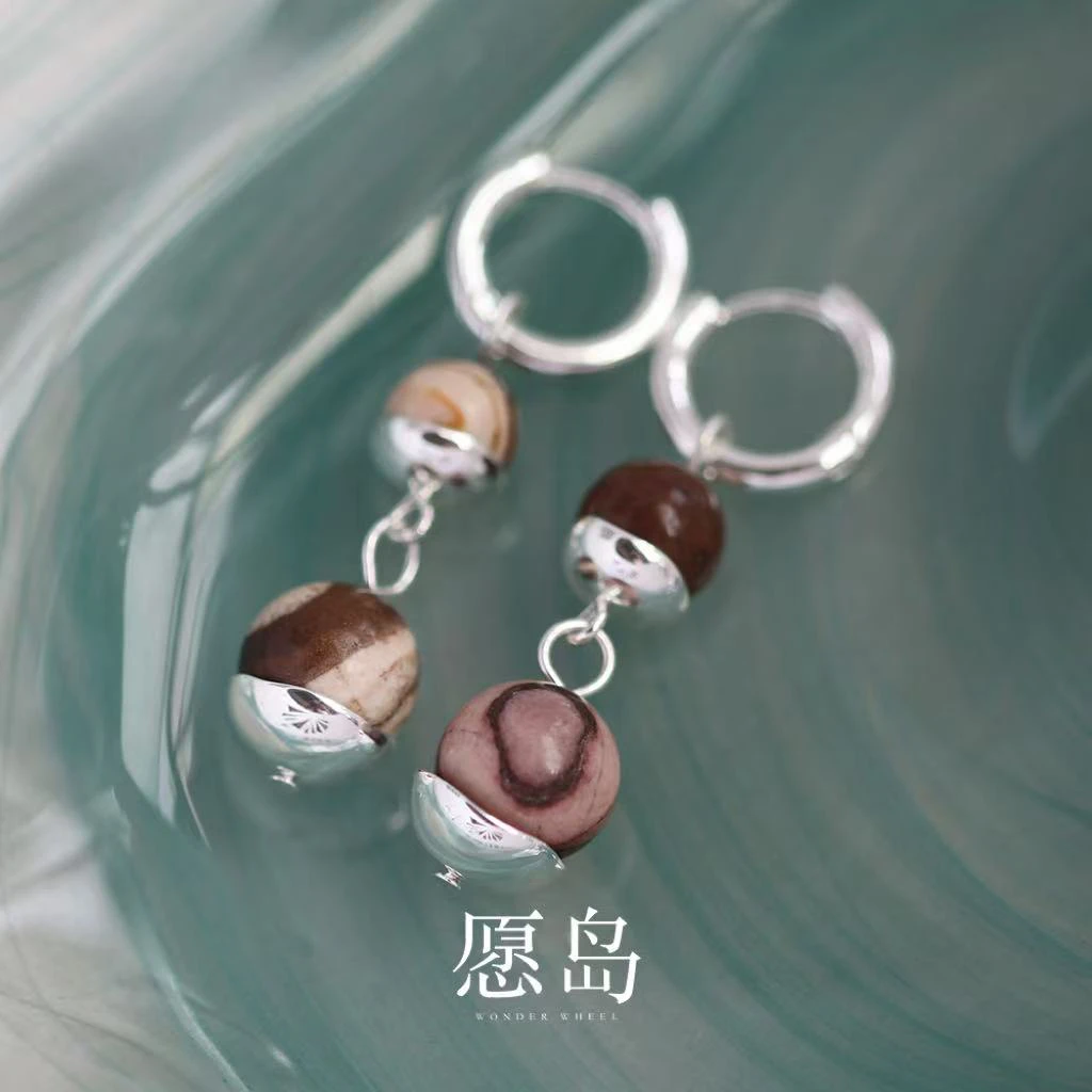 愿岛 黄铜耳饰 法式气质小众时尚彩色石头耳环EH2546