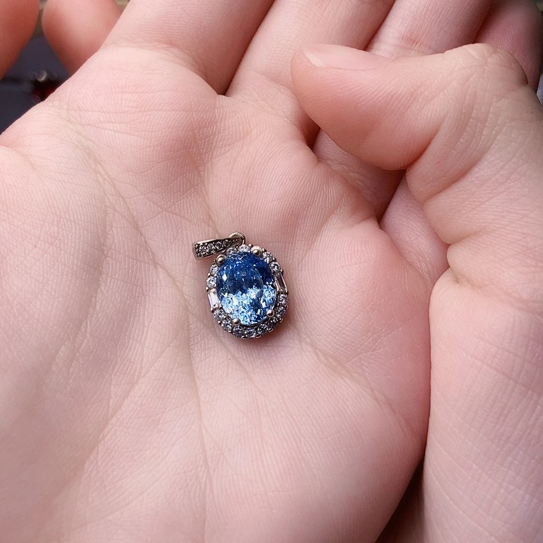海蓝宝石吊坠(赠链)银S925镶嵌
