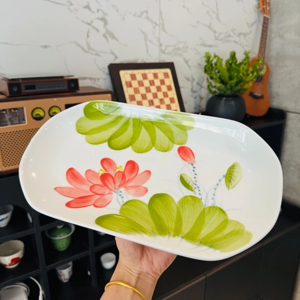 【八方鱼盘】粉荷花·高温手工手绘 1311