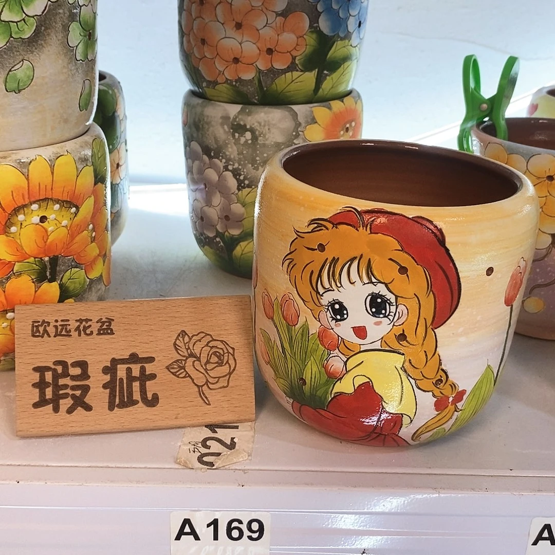 紫砂花盆红陶手绘花盆