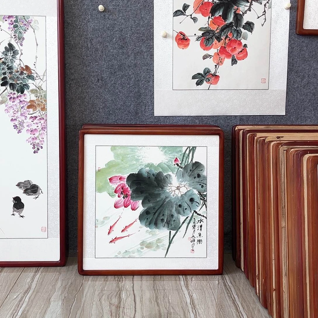 国画书画作品带框63×63厘米