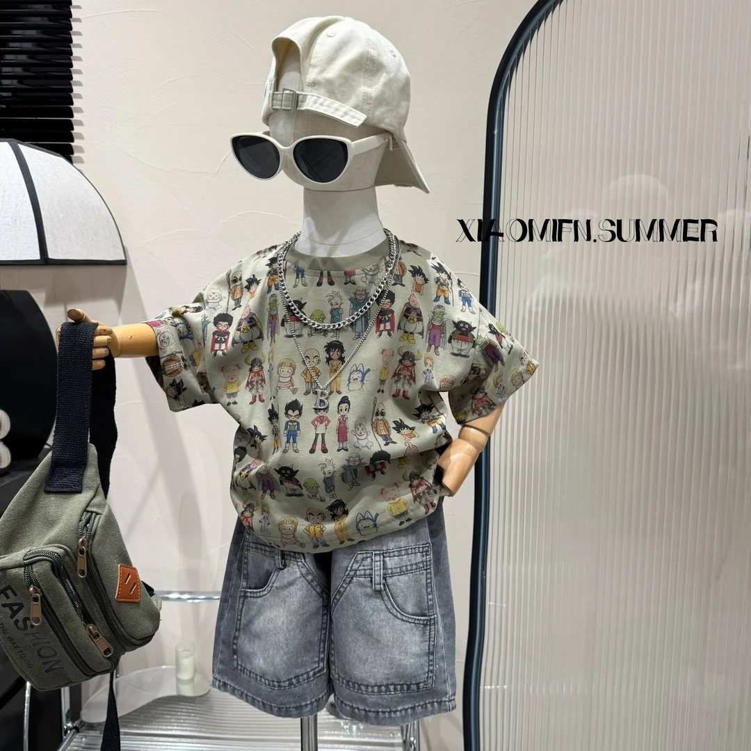 【麦可麦可·现货】2025夏款套装潮牌T恤短袖韩版男童洋气潮童装2586