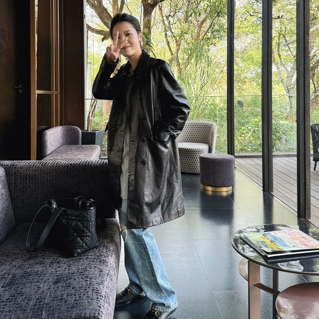 DE Mincollection双排扣皮衣/土耳其进口油蜡绵羊皮中长款56041