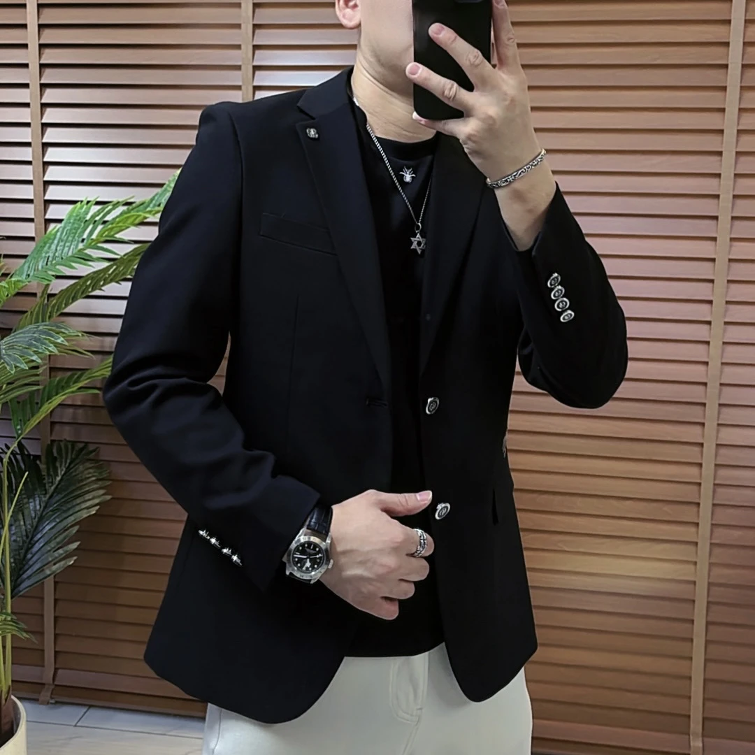 修身修身型印花秋季长袖西服上装男装小西装上衣正装