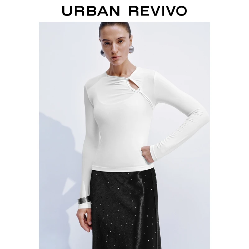 UR2025冬季新款女装气质魅力扭结饰镂空长袖T恤UWM450204