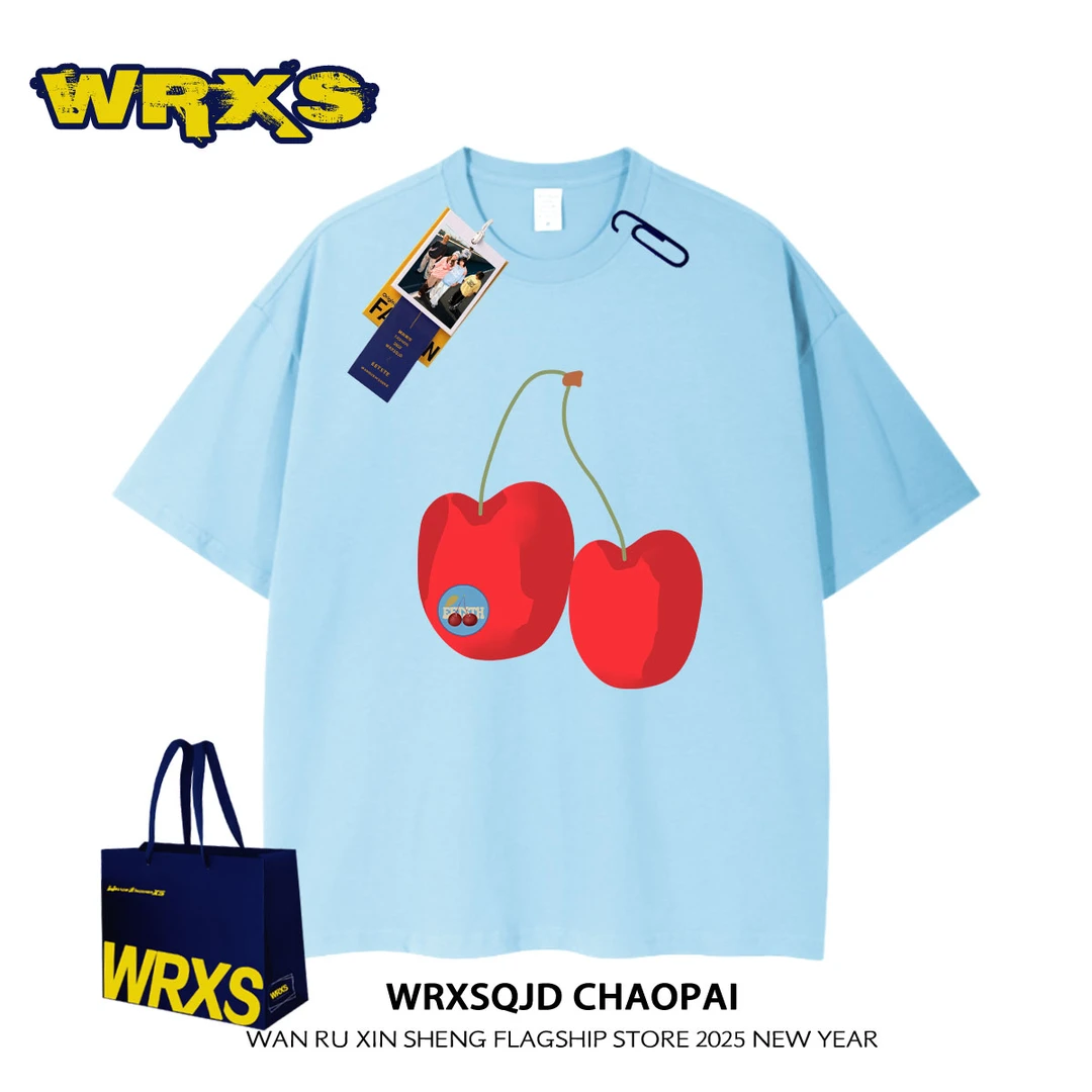 【婉如新生】蓝色别致纯棉短袖t恤女夏季潮流多巴胺休闲运动上衣ins