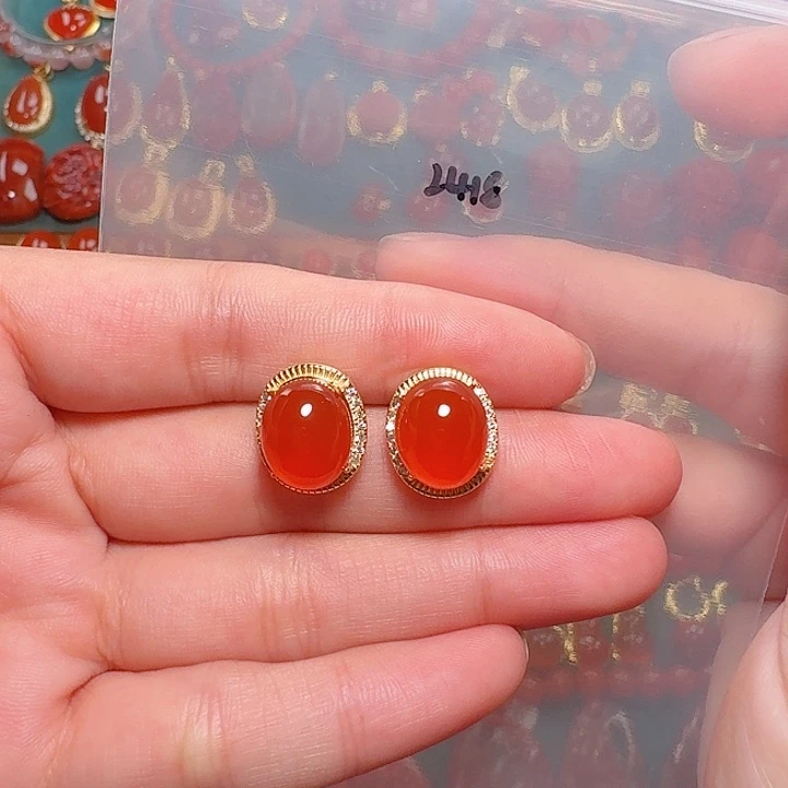南红玛瑙银S925镶嵌耳饰