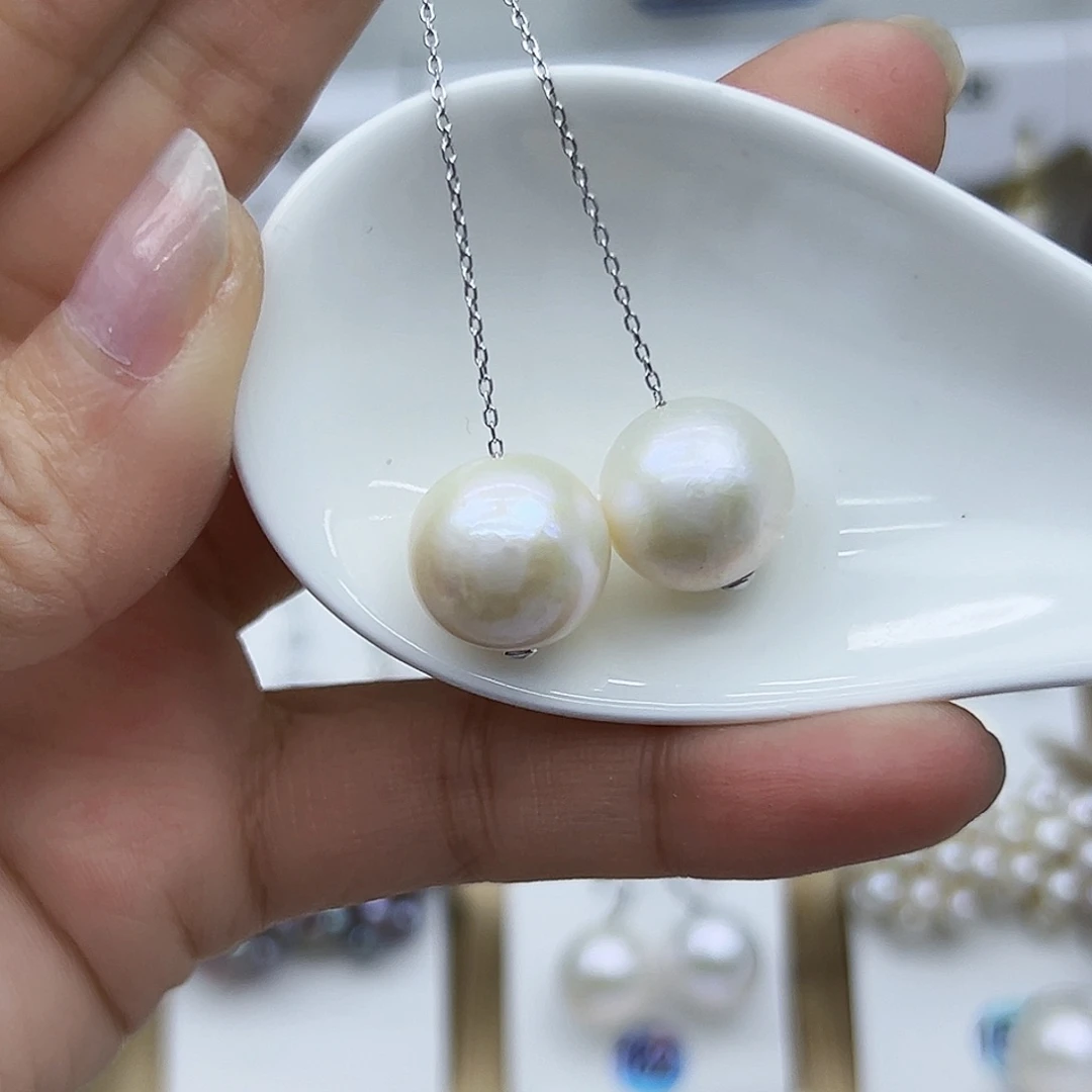 银S925镶嵌耳饰淡水珍珠