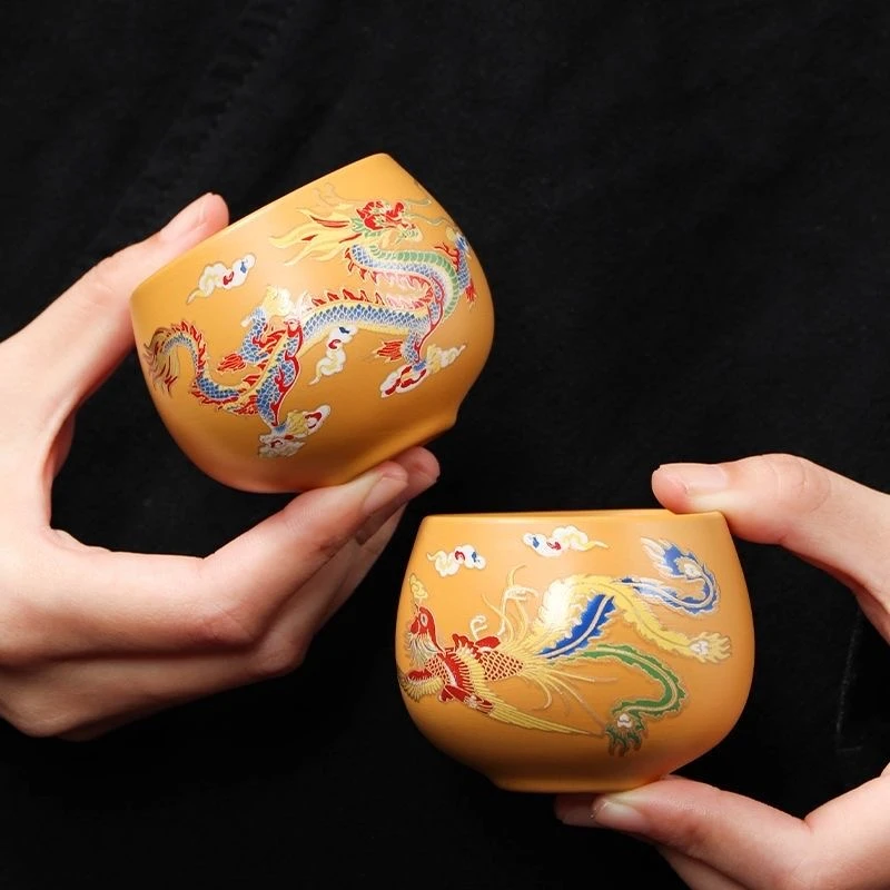 【闪购商品】黄金段泥龙凤变色对杯