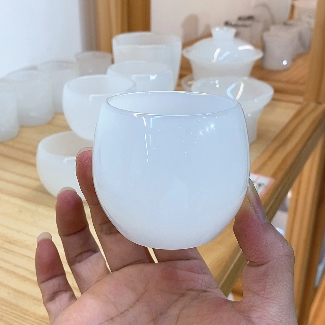 手工艺品琉璃白玉主人杯