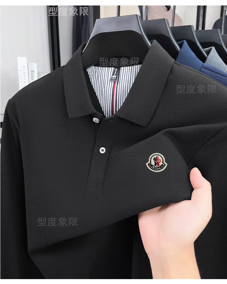 【奥莱撤柜】蒙家徽标翻领纯棉POLO衫男秋冬款商务休闲百搭长袖T恤