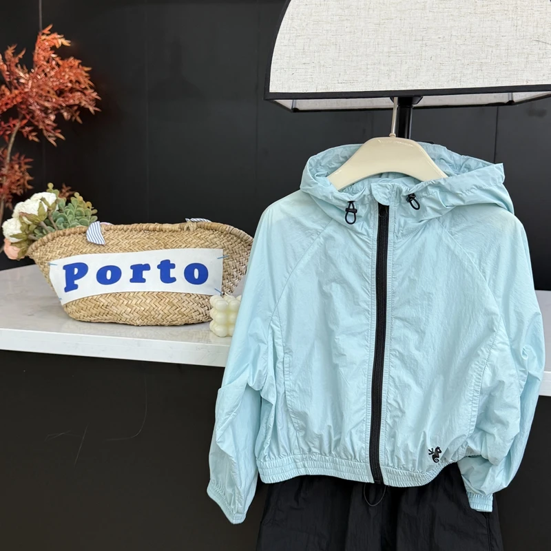 【现货】leomama女童纯色连帽防晒衫夏季时尚简约休闲洋气百搭外套