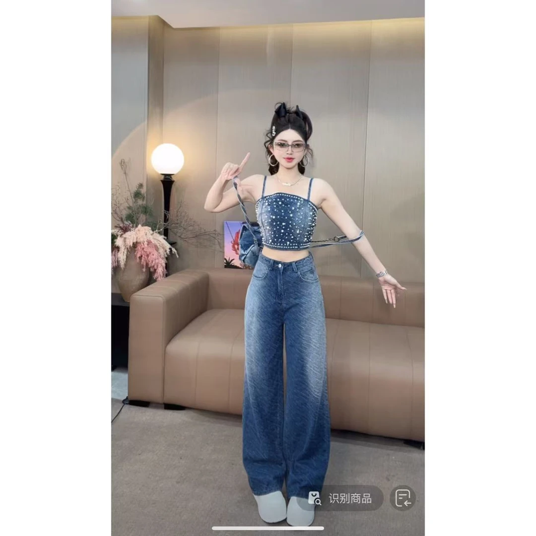 DACPAN-“北斗星”手工钉珠牛仔套装上衣+长裤 2025/盼·PP 03578