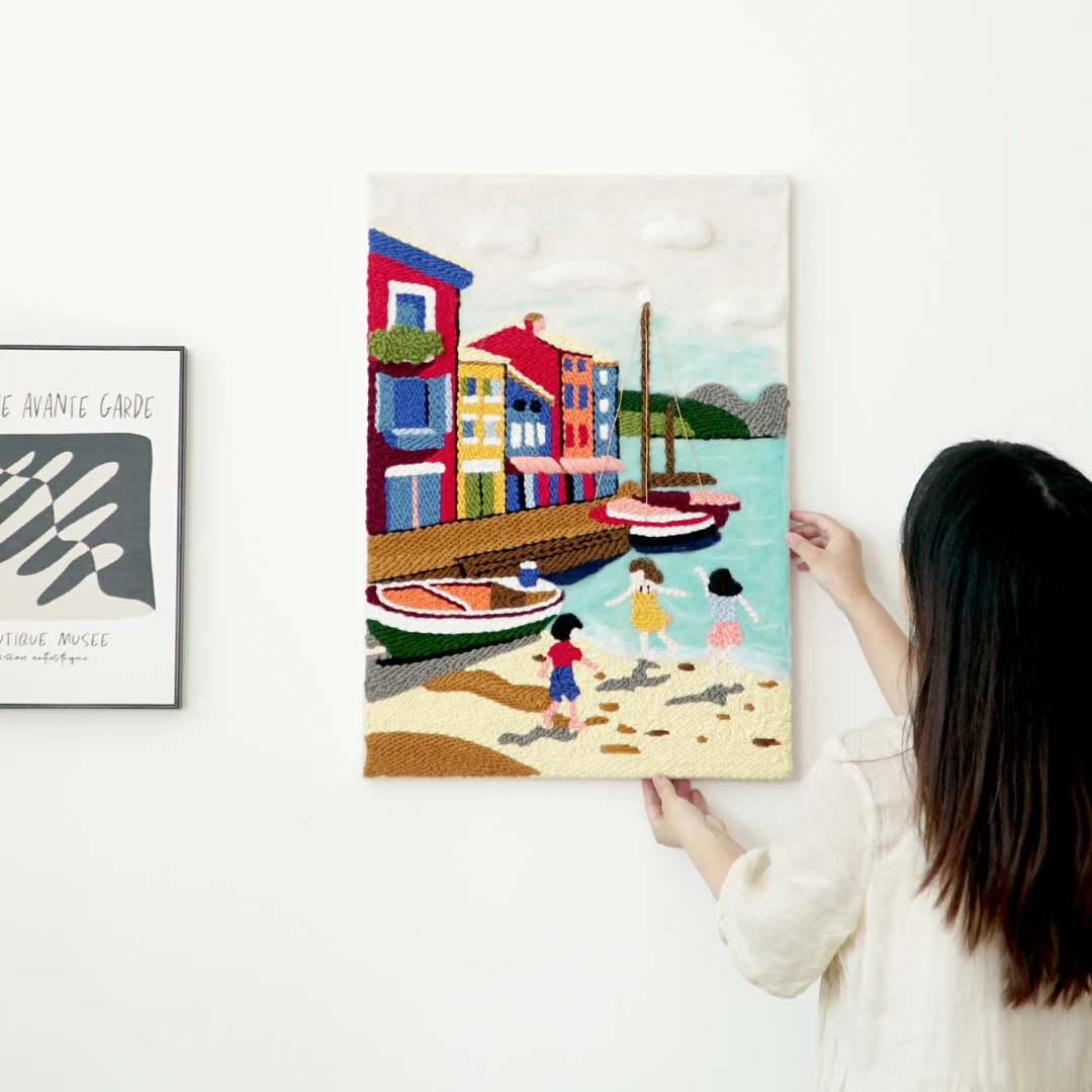 彩岸逐风羊毛毡毛线装饰画戳戳绣相框刺绣手工diy材料包礼物解闷