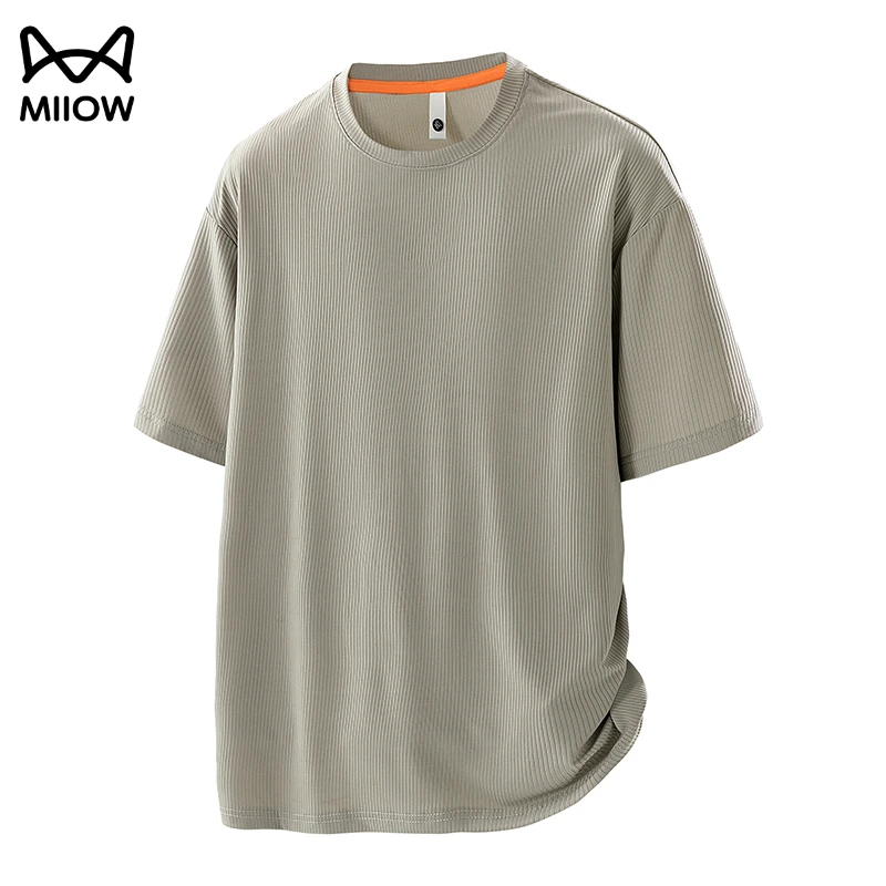 猫人冰丝短袖t恤男夏季薄款纹理感圆领半袖宽松大码休闲体恤上衣