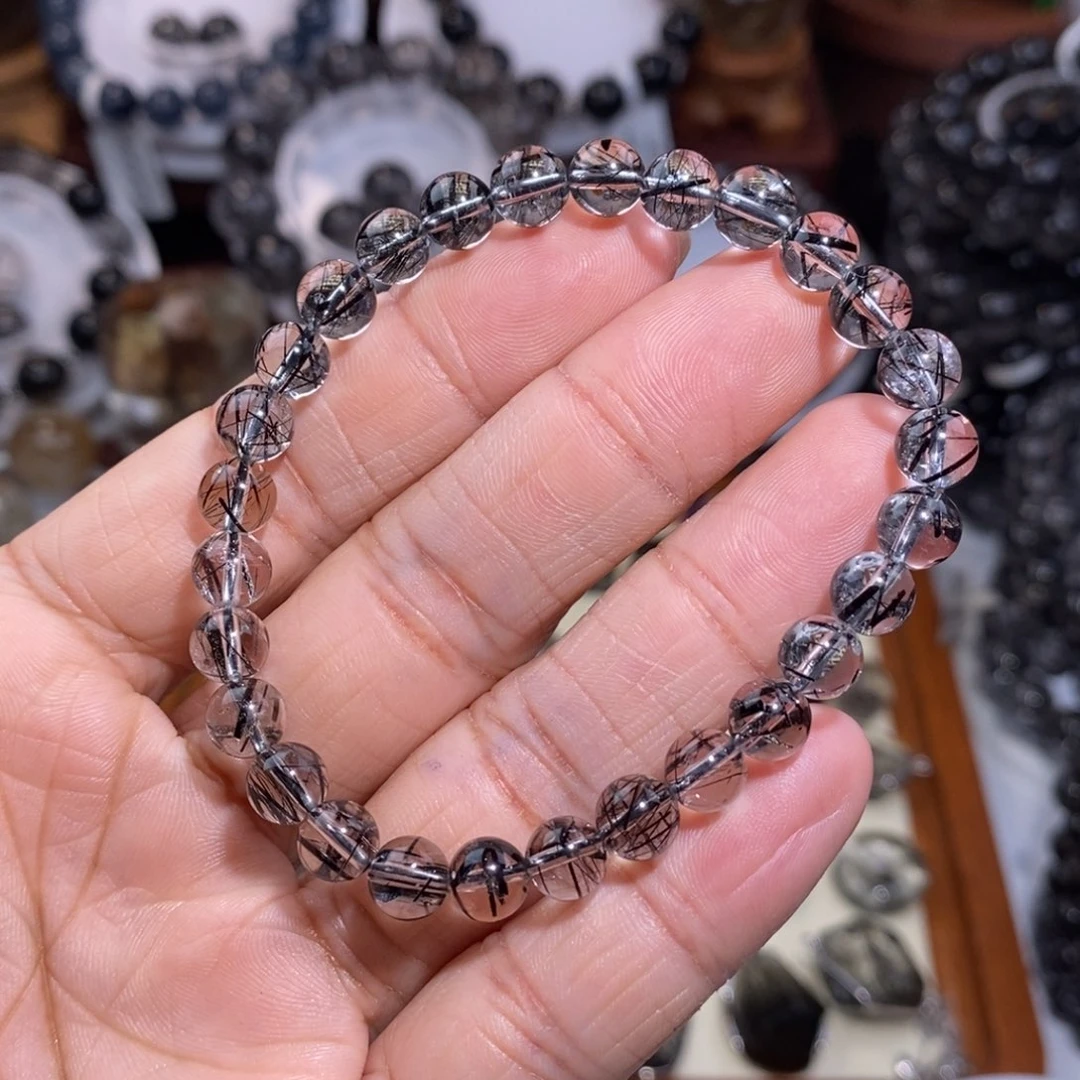 未镶嵌手链水晶黑发晶全透体满发蕾丝6.5mm