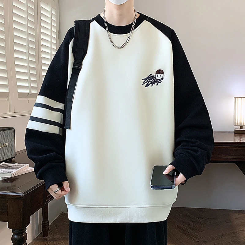 青少年春秋季港风圆领卫衣男2025新款高中初中学生潮流帅气打底衫