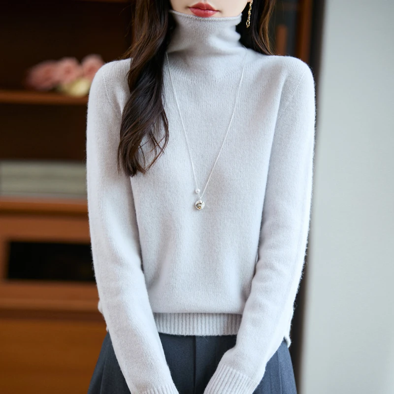 【一线成衣】五针加厚100纯羊毛衫堆堆领女百搭针织套头打底衫