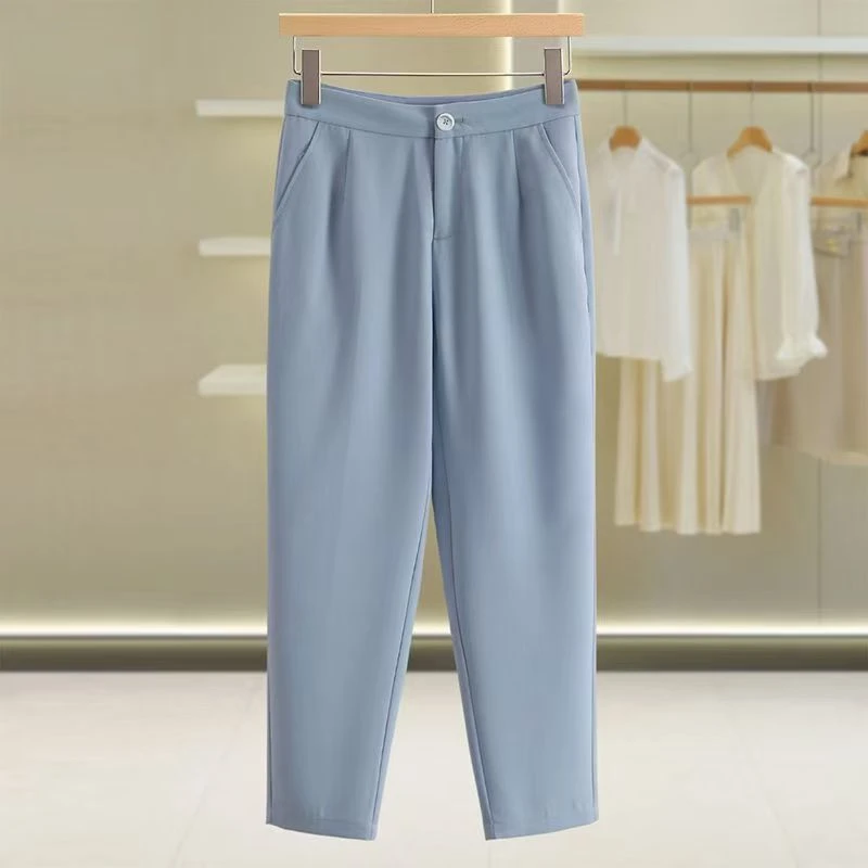 0919九分裤宽松高腰西装直筒微弹力女装小脚休闲裤哈伦裤