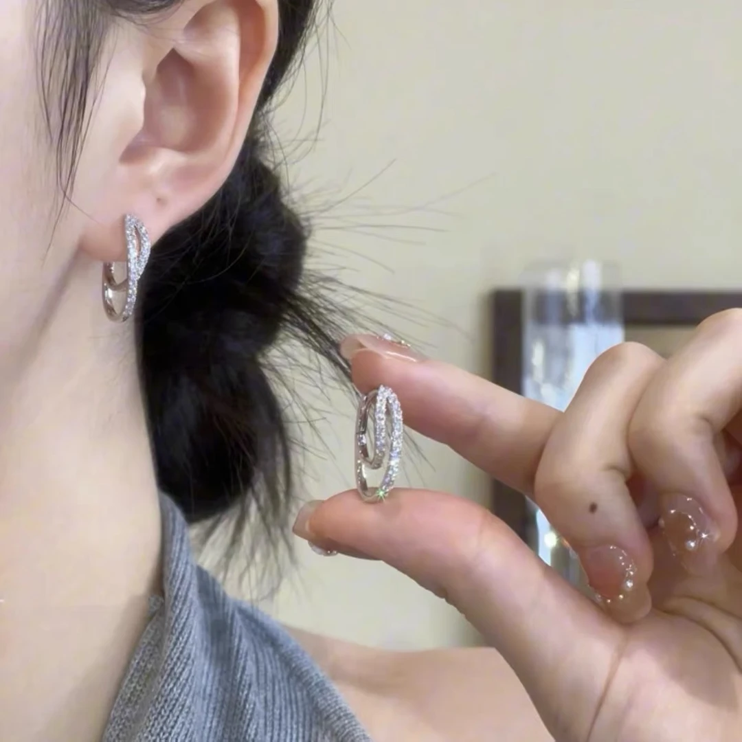 铜合金耳饰 银银色双圈耳扣女2025新款小众设计感轻奢高级感耳环