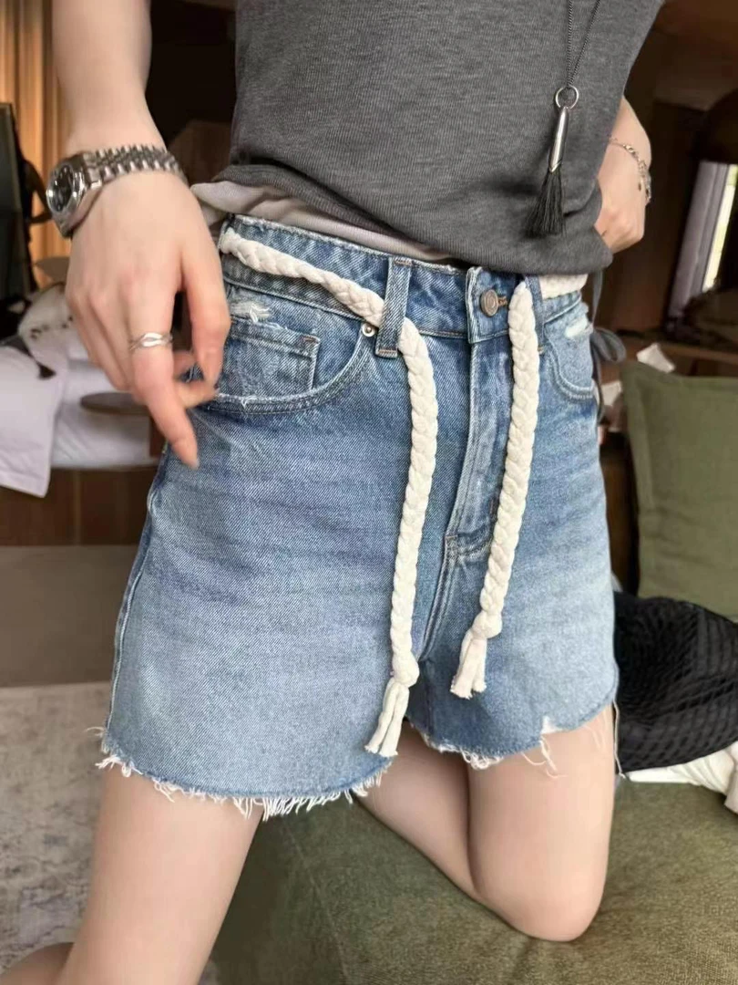 【琦琦】25款欧货A字版显瘦毛边牛仔短裤