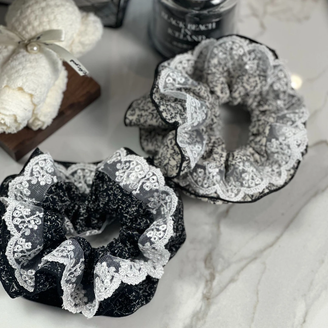 四层款！蕾丝小碎花大肠发圈~复古法式高级感裙边花苞丸子头发绳